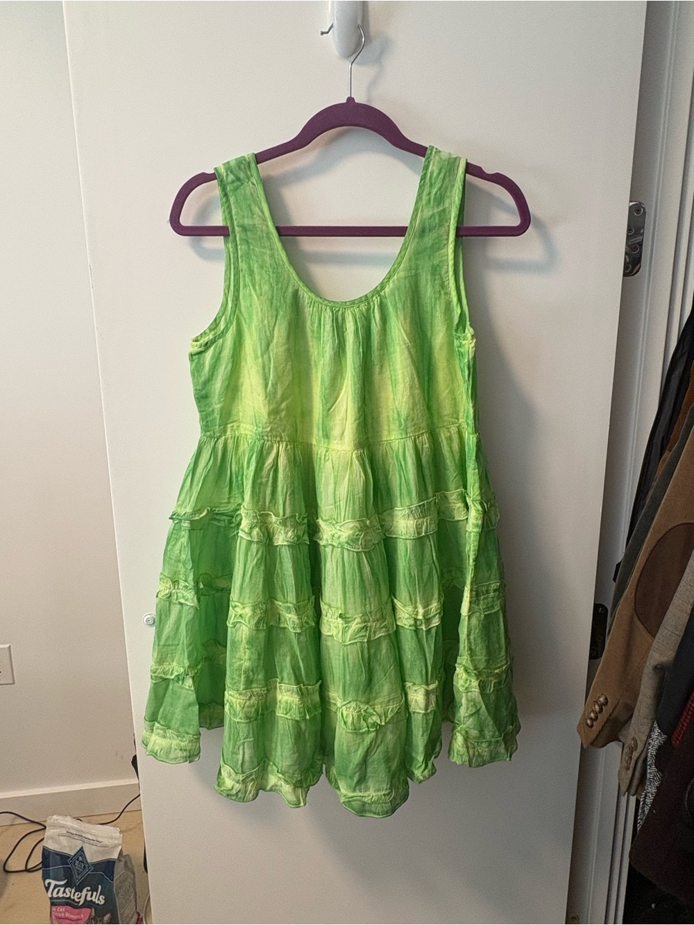 Boho Lime Green Tie Dye Tiered Sleeveless Mini Dress